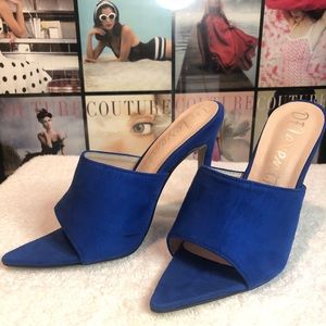 Blue Suede Open Toe Stiletto Heel